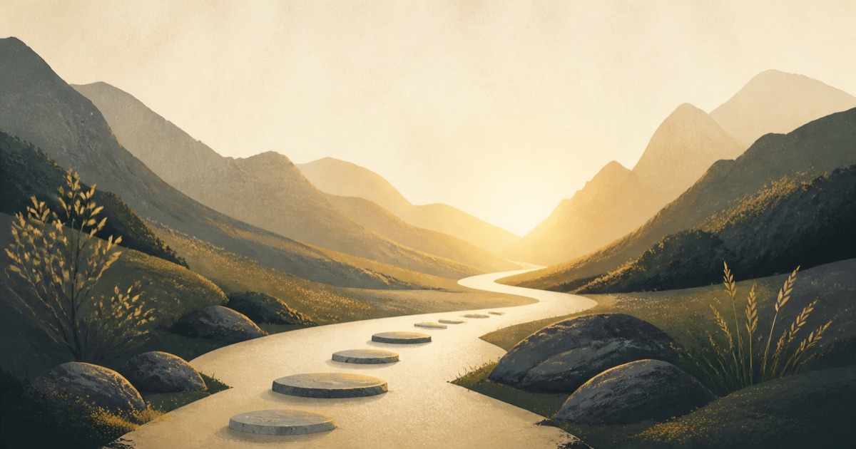 Small stepping stones following a gentle path through a mountain valley